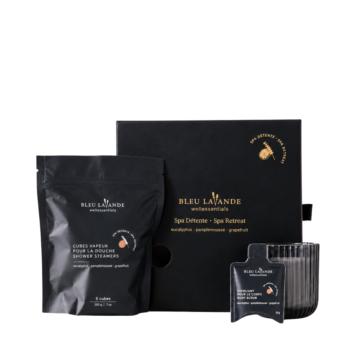 Ensemble-cadeau Spa détente aux huiles essentielles d'eucalyptus et de pamplemousse