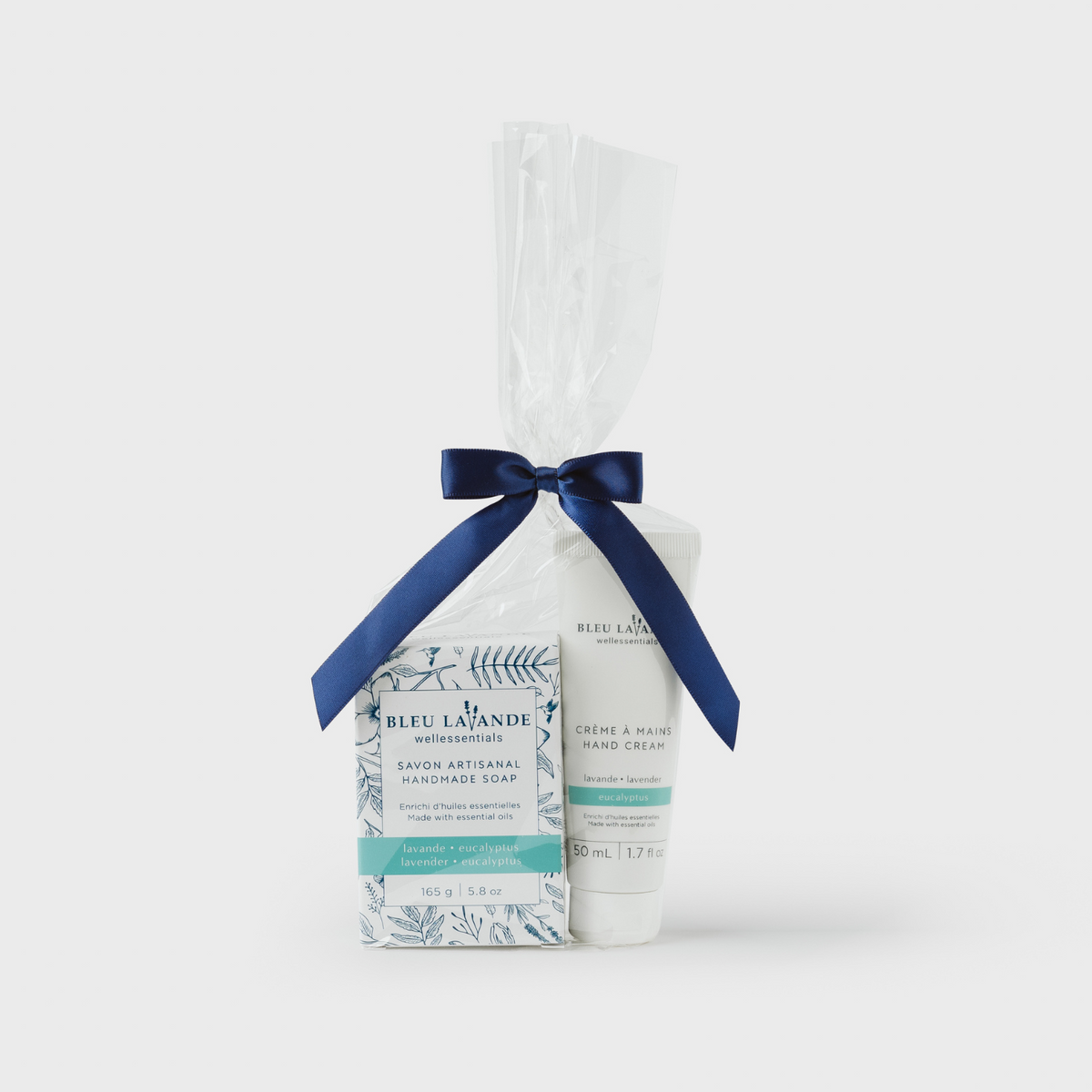 Ensemble-cadeau savon artisanal et crème à mains aux huiles essentielles de lavande et d'eucalyptus