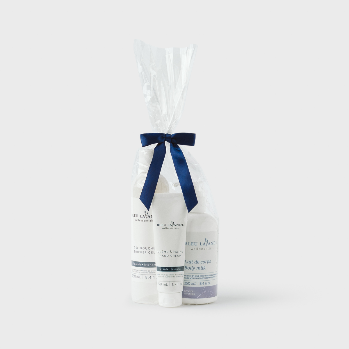 Ensemble-cadeau gel douche, lait de corps et crème à mains enrichis d'huile essentielle de lavande fine certifiée