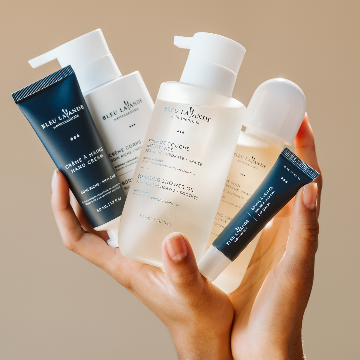 Les 5 produits de la gamme riche de l'entreprise québécoise Bleu Lavande 